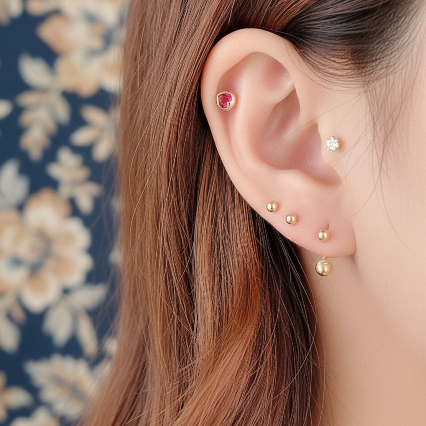 14K Real Gold Minimal Barbell Hoop Style Engraved Spiral Pattern Screw Back Earrings