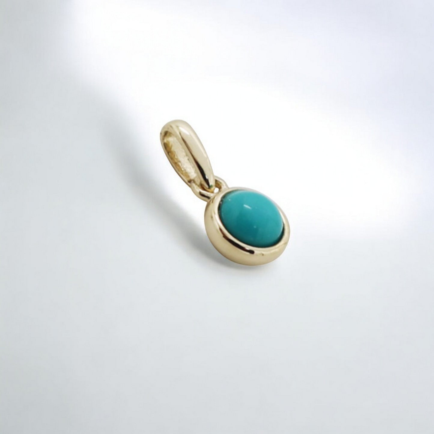 14K Real Gold Exquisite Miniature Turquoise Inlaid Pendant