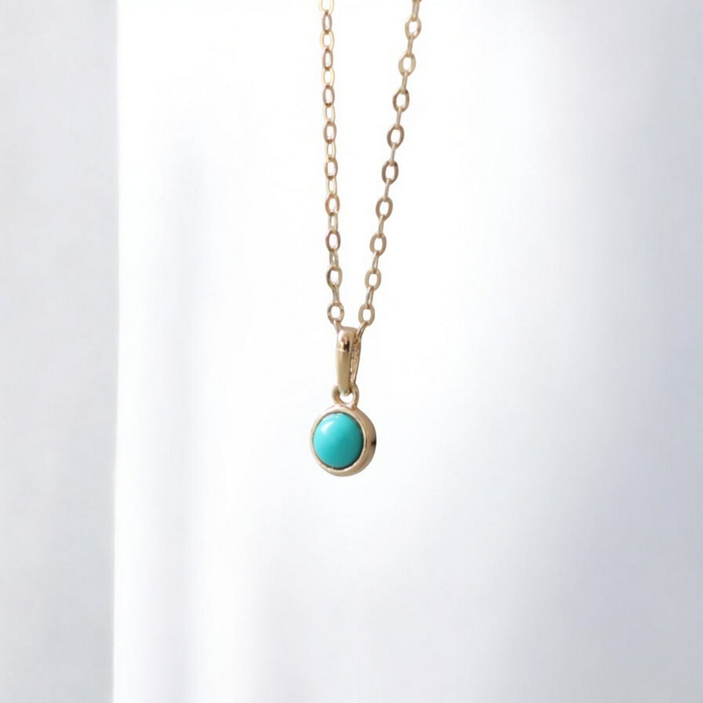 14K Real Gold Exquisite Miniature Turquoise Inlaid Pendant