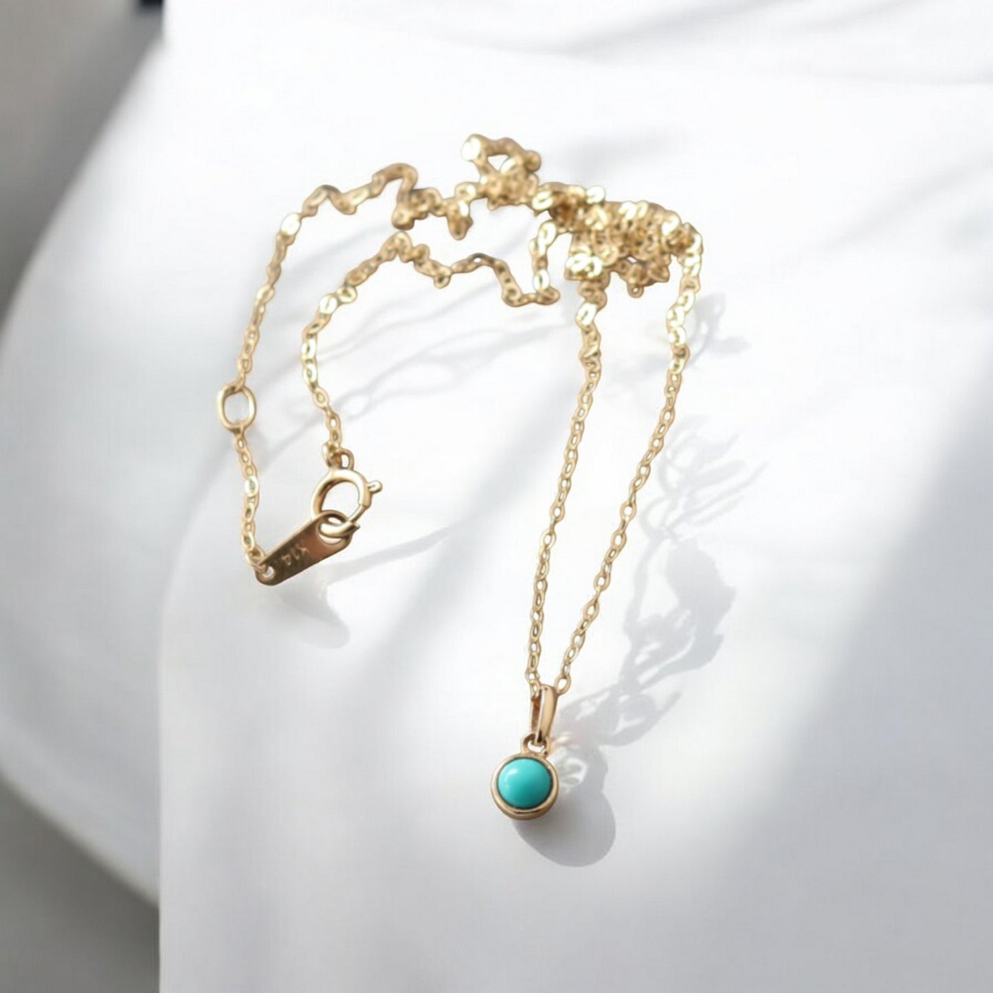 14K Real Gold Exquisite Miniature Turquoise Inlaid Pendant