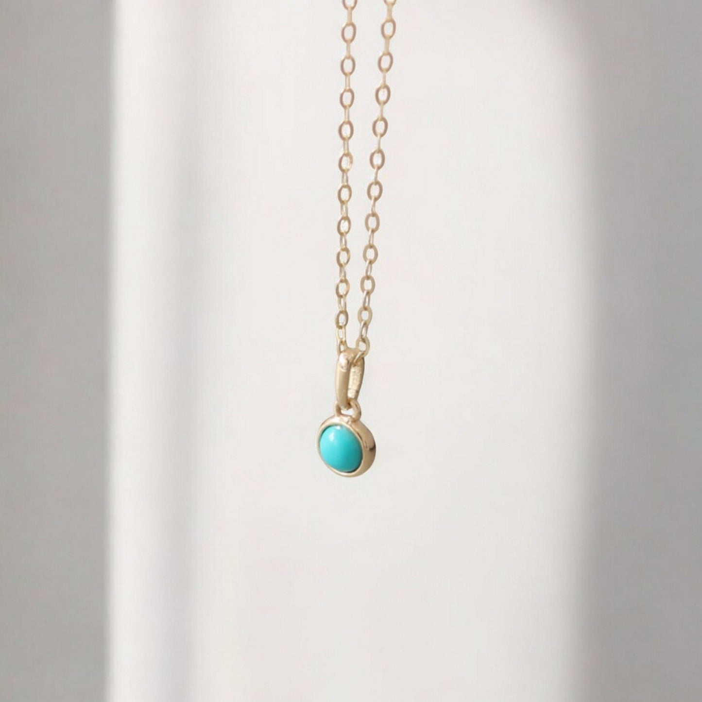 14K Real Gold Exquisite Miniature Turquoise Inlaid Pendant