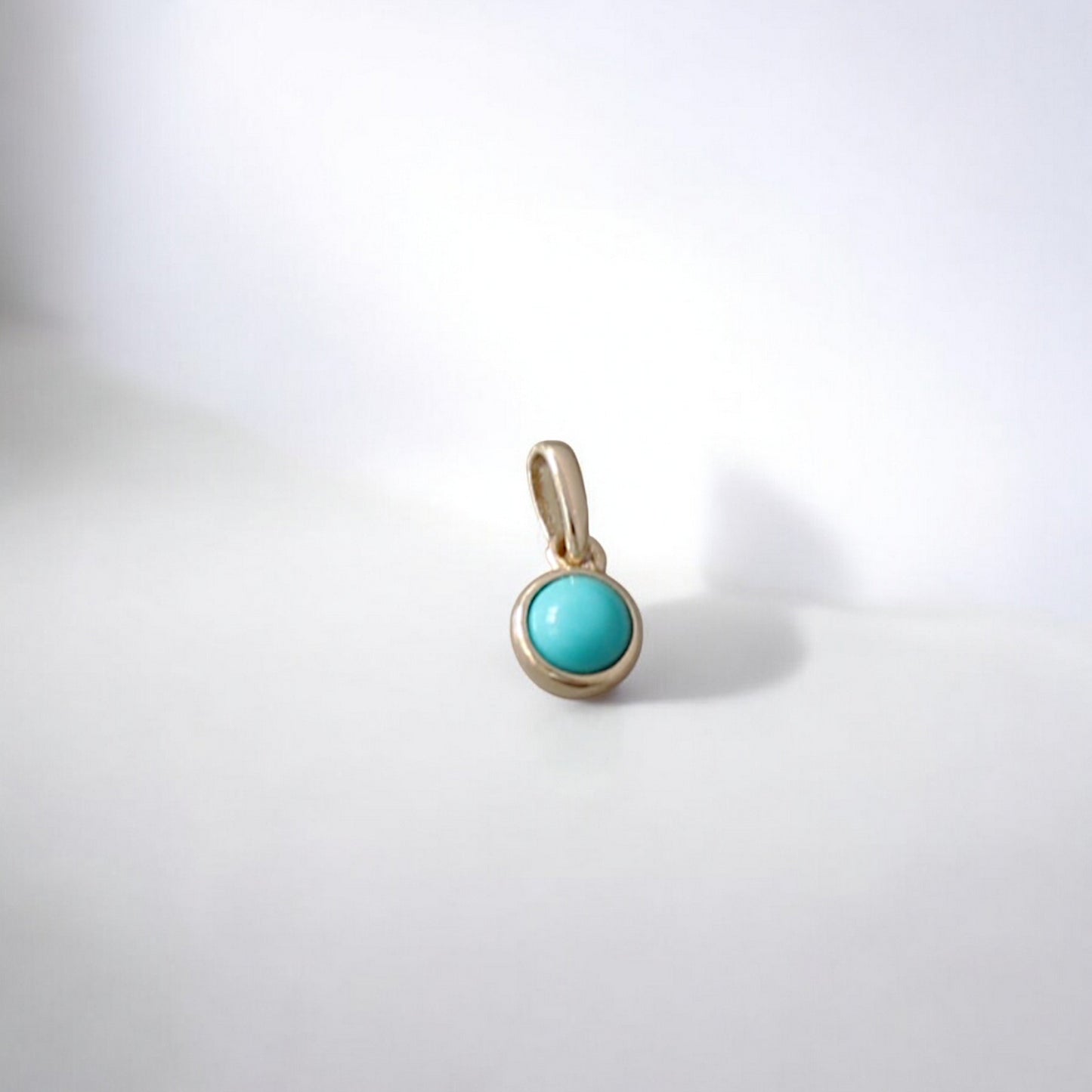 14K Real Gold Exquisite Miniature Turquoise Inlaid Pendant