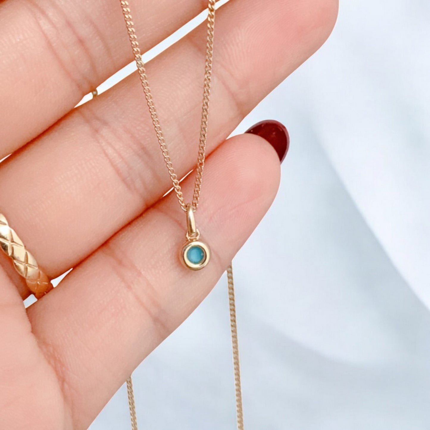 14K Real Gold Exquisite Miniature Turquoise Inlaid Pendant
