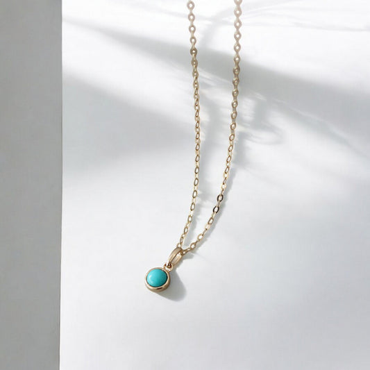 14K Real Gold Exquisite Miniature Turquoise Inlaid Pendant