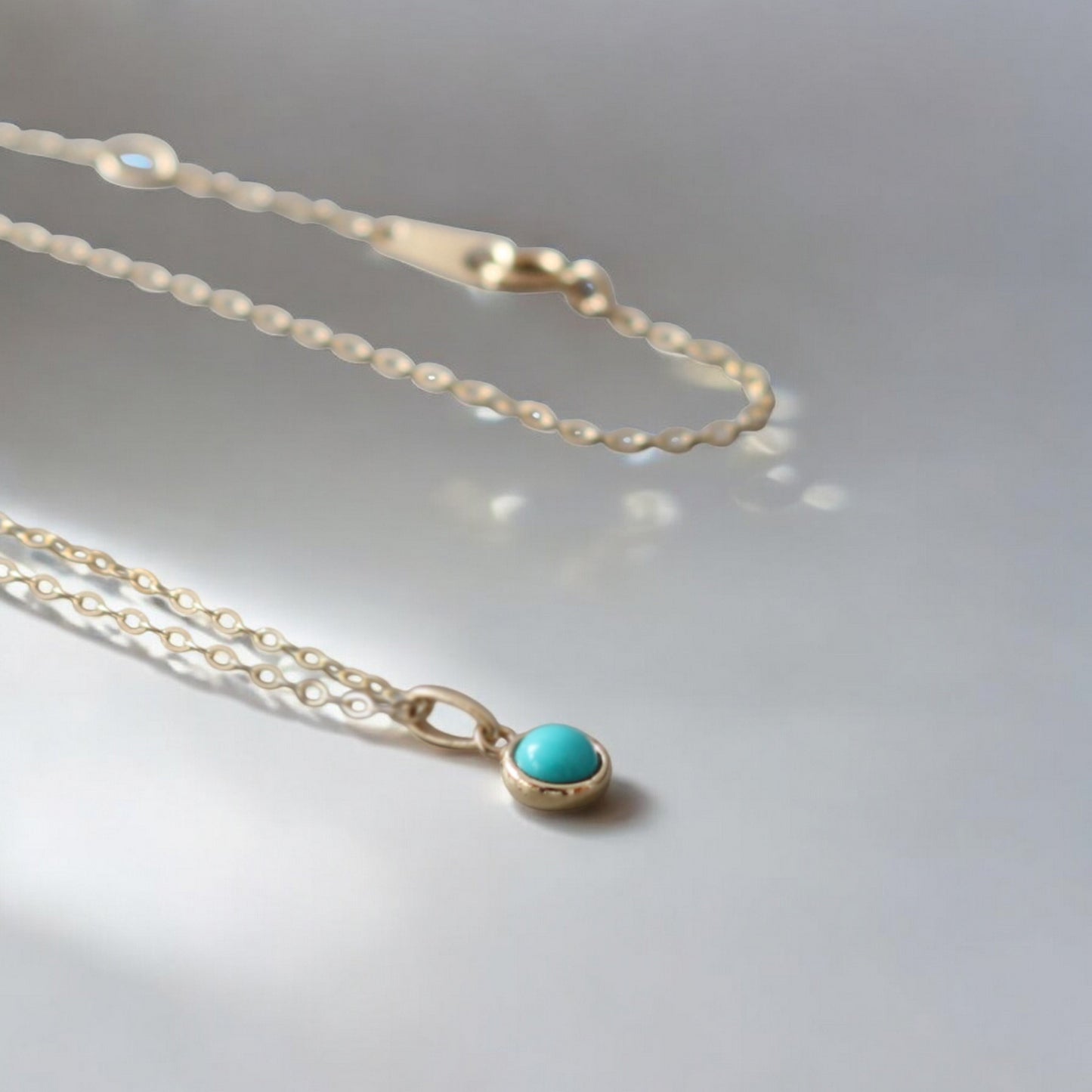 14K Real Gold Exquisite Miniature Turquoise Inlaid Pendant