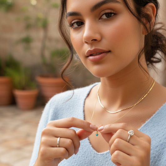 14K Real Gold Exquisite Miniature Turquoise Inlaid Pendant