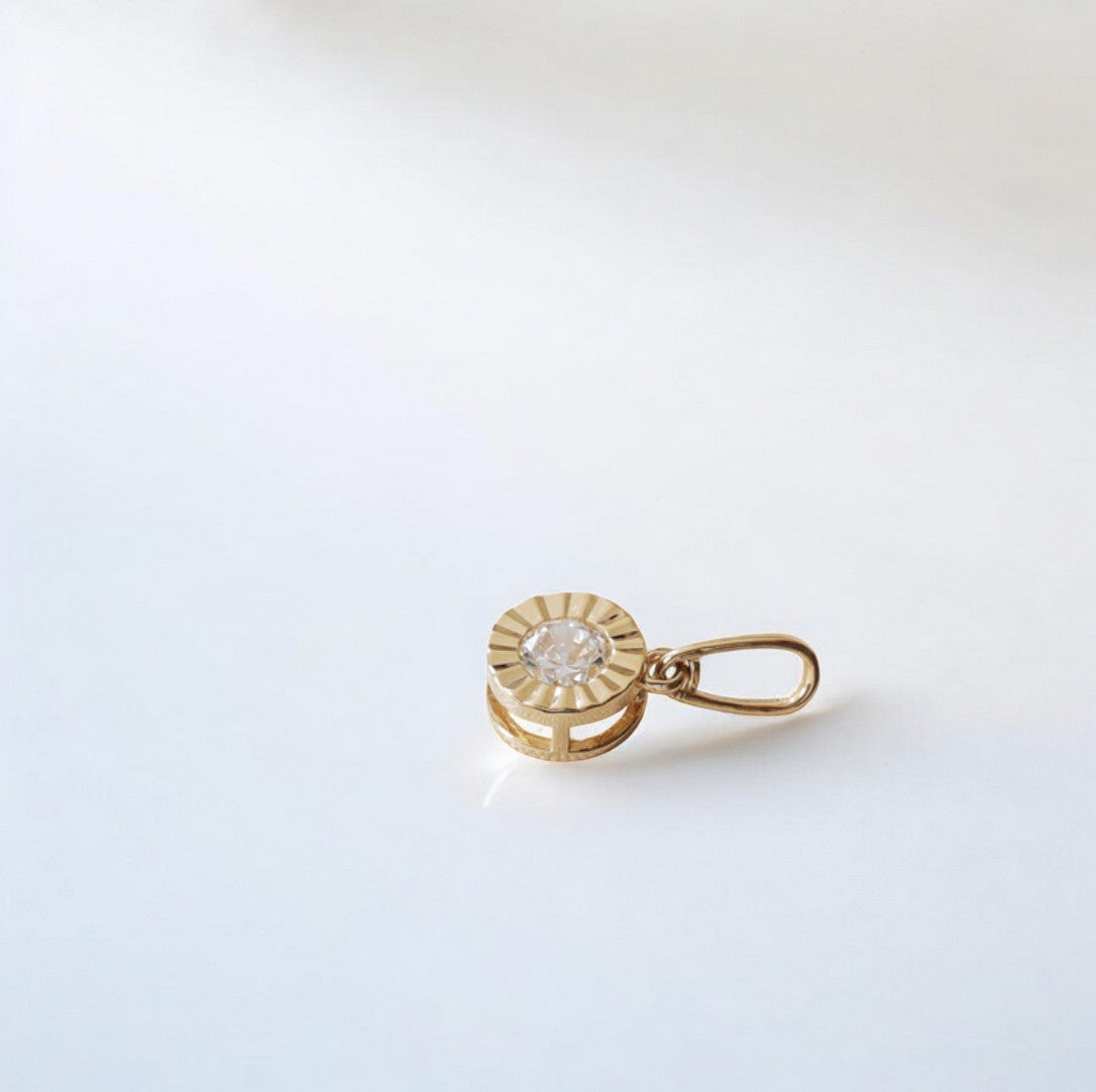 14K Real Gold Miniature Minimal Faceted Round Pendant