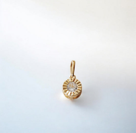 14K Real Gold Miniature Minimal Faceted Round Pendant