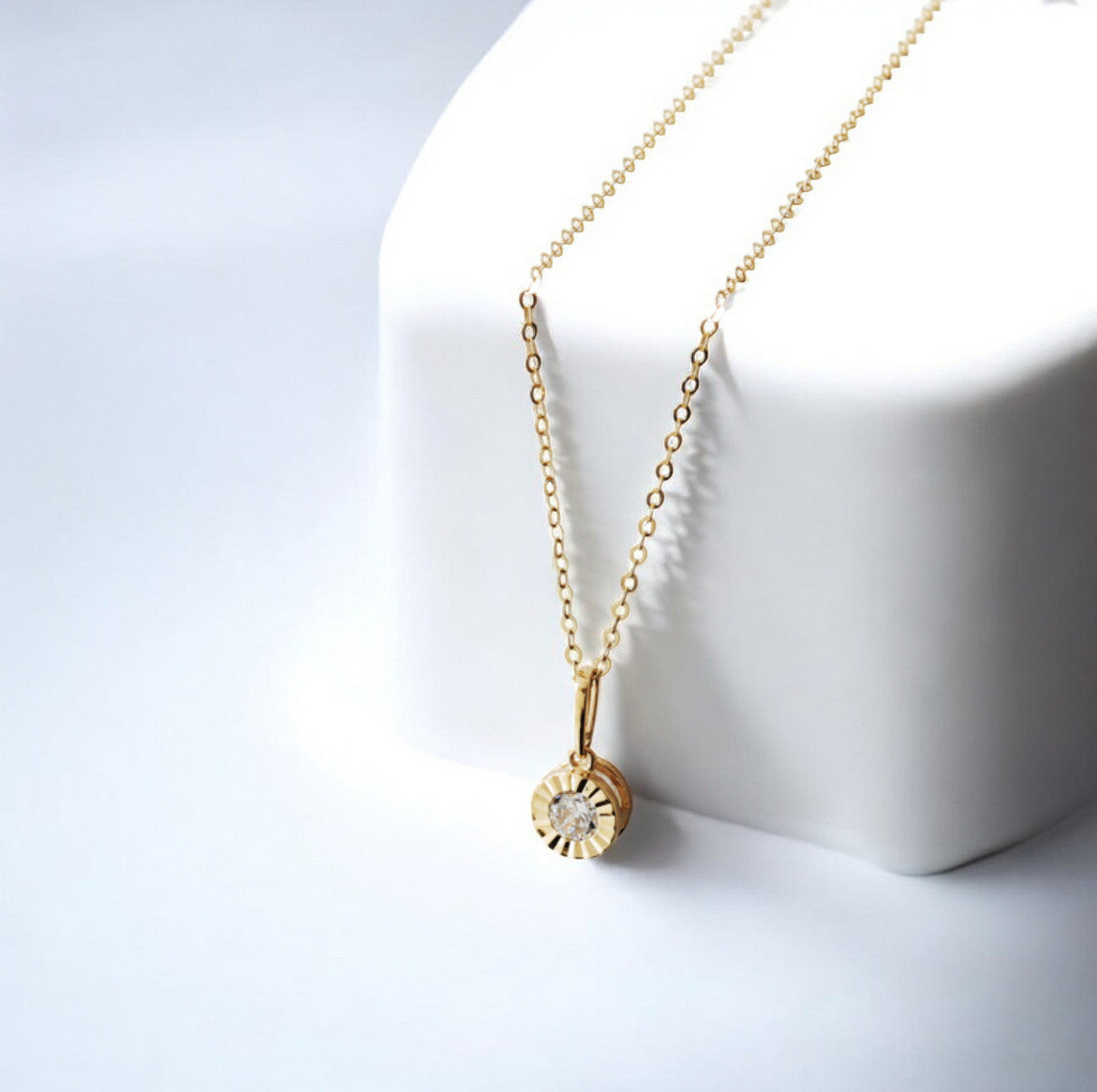 14K Real Gold Miniature Minimal Faceted Round Pendant