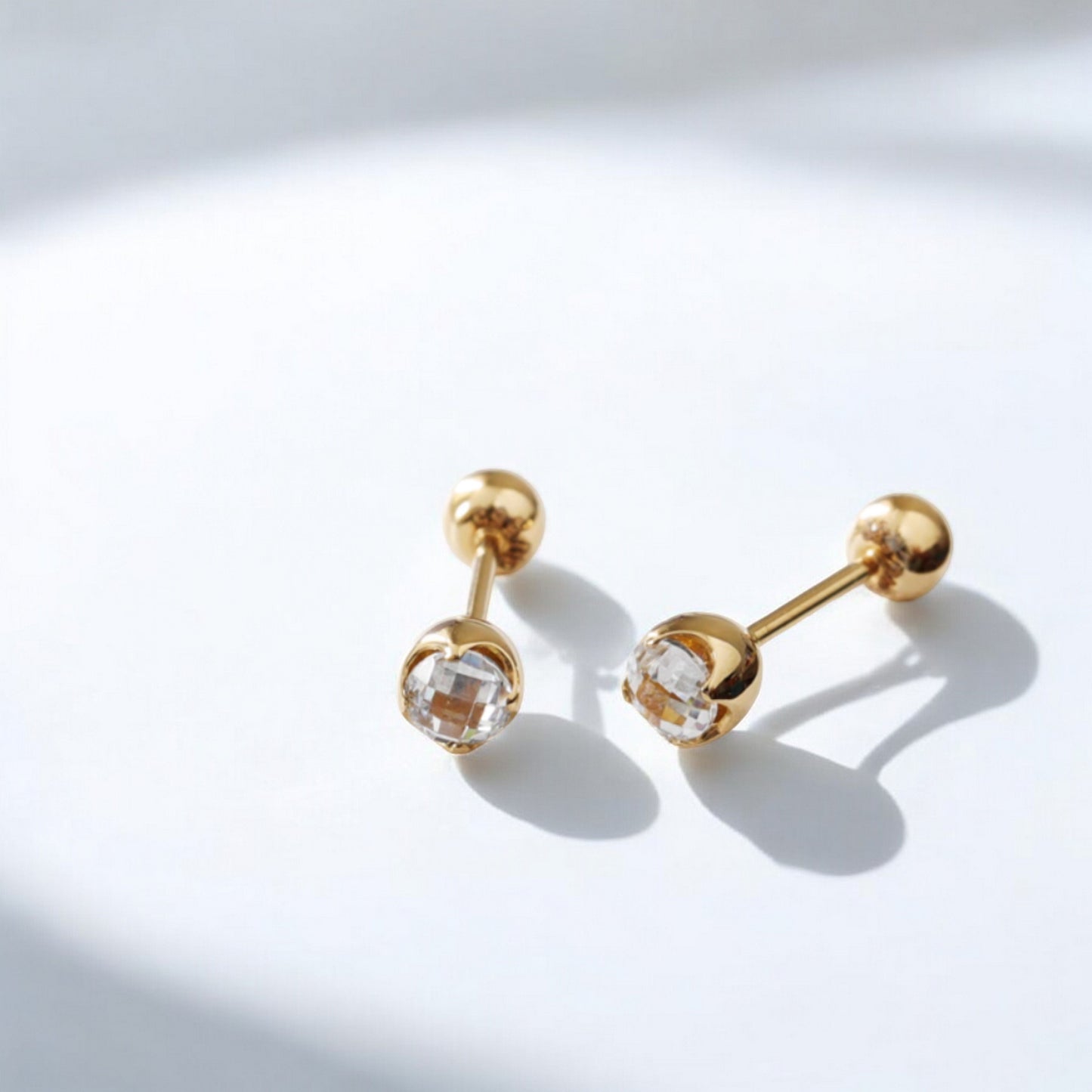14K Real Gold Sparkling Romantic Flower Bud Colorful Stones Screw On Earrings