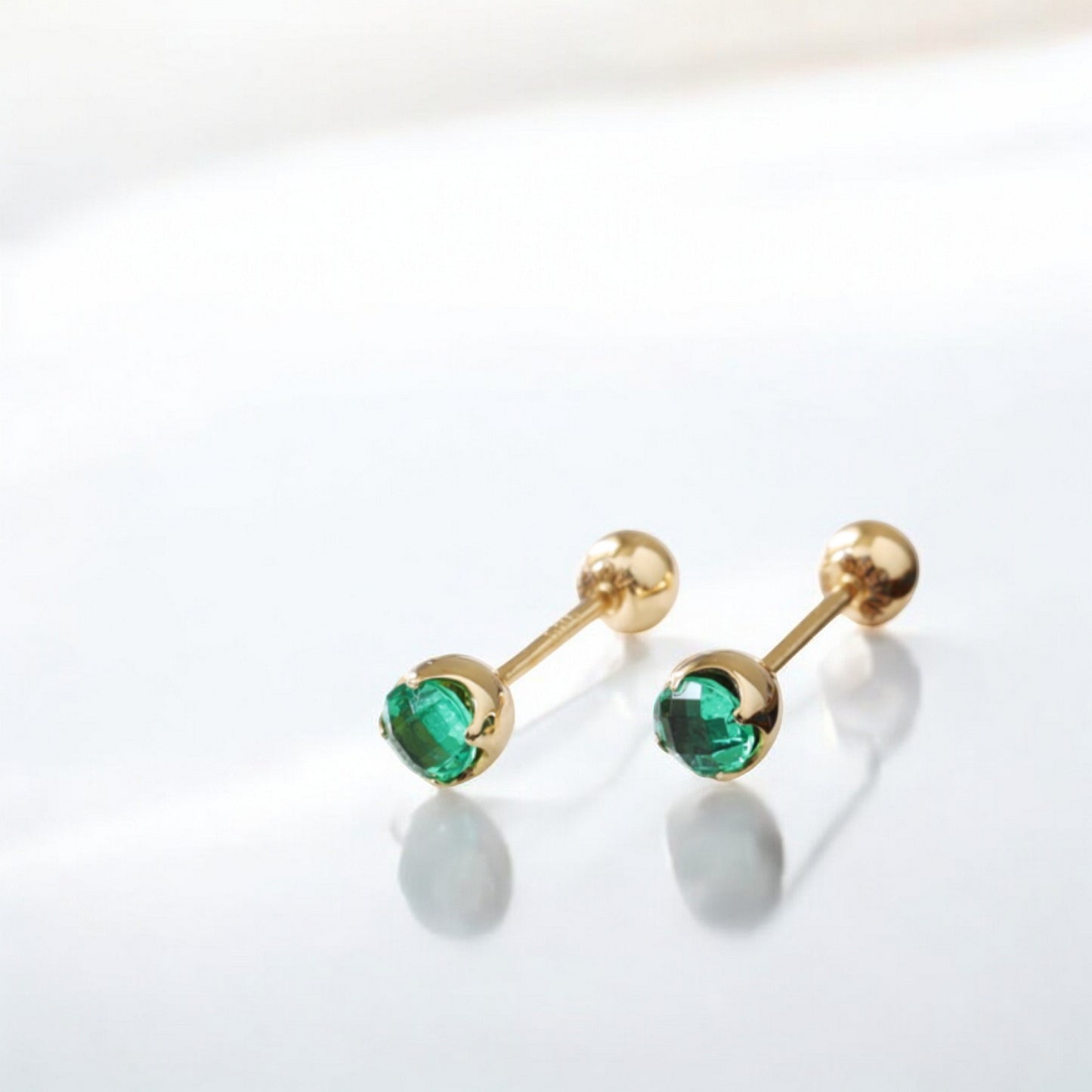 14K Real Gold Sparkling Romantic Flower Bud Colorful Stones Screw On Earrings