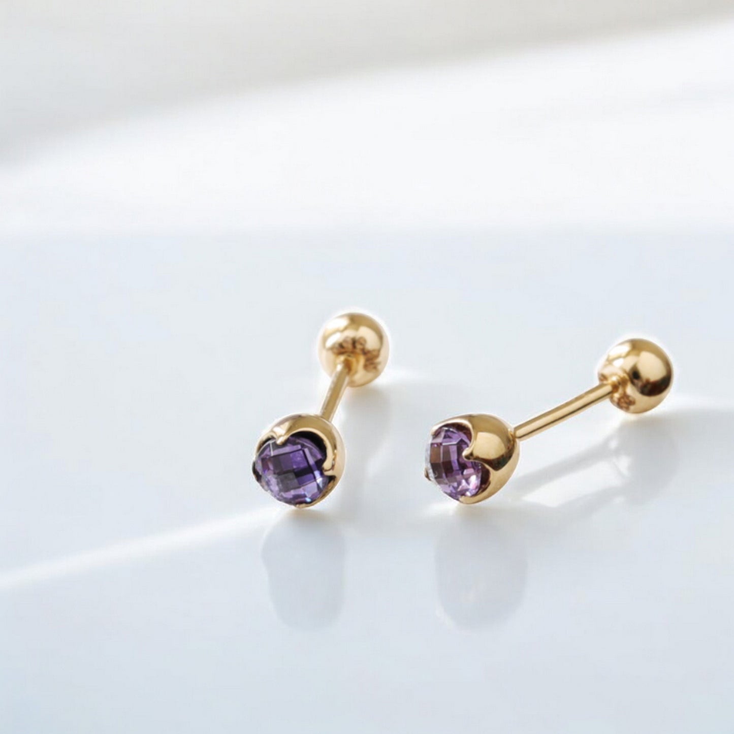 14K Real Gold Sparkling Romantic Flower Bud Colorful Stones Screw On Earrings