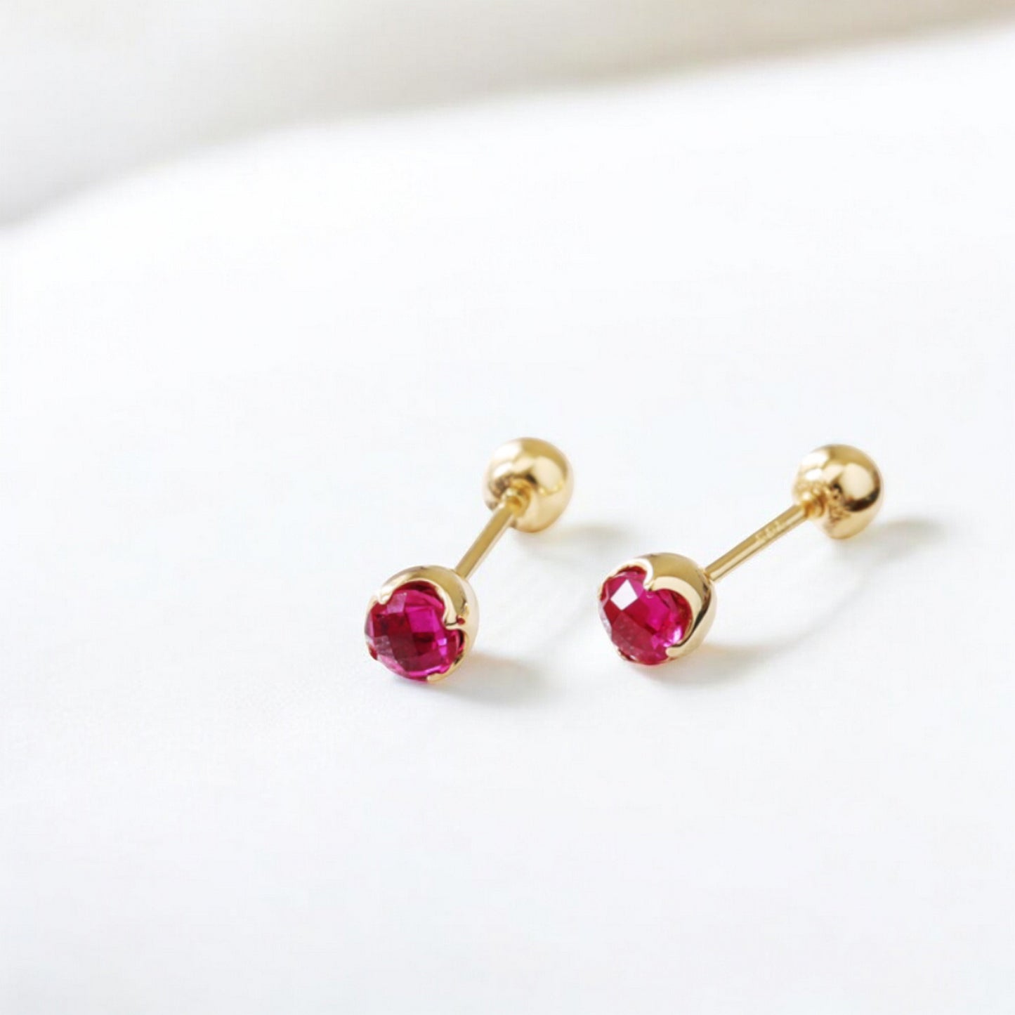 14K Real Gold Sparkling Romantic Flower Bud Colorful Stones Screw On Earrings