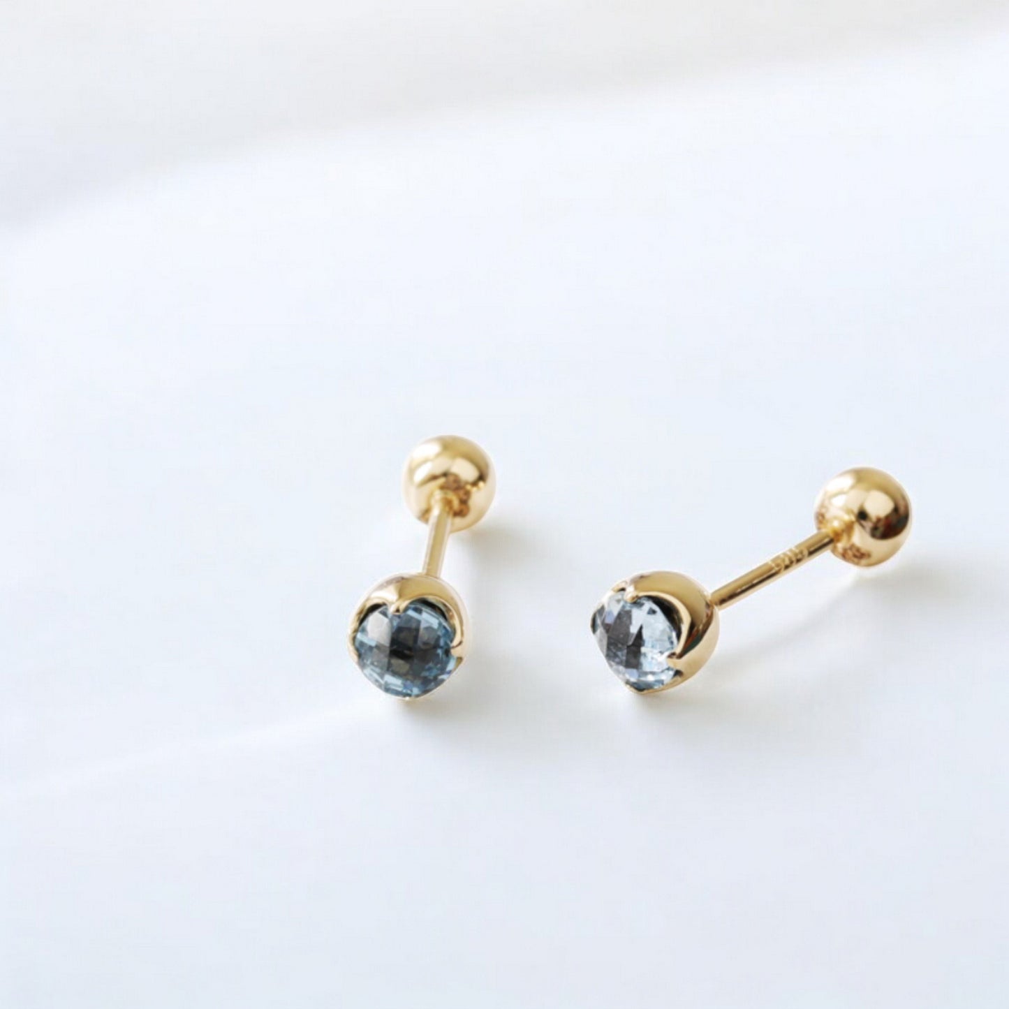 14K Real Gold Sparkling Romantic Flower Bud Colorful Stones Screw On Earrings