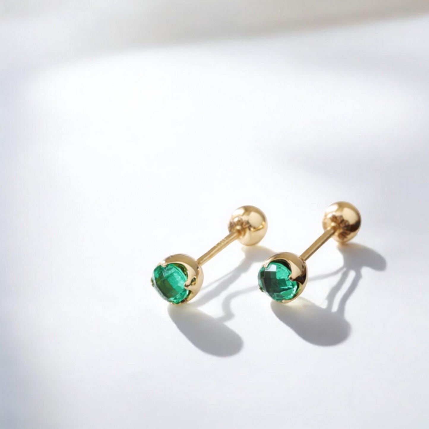 14K Real Gold Sparkling Romantic Flower Bud Colorful Stones Screw On Earrings