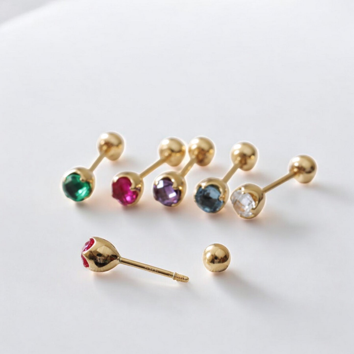 14K Real Gold Sparkling Romantic Flower Bud Colorful Stones Screw On Earrings