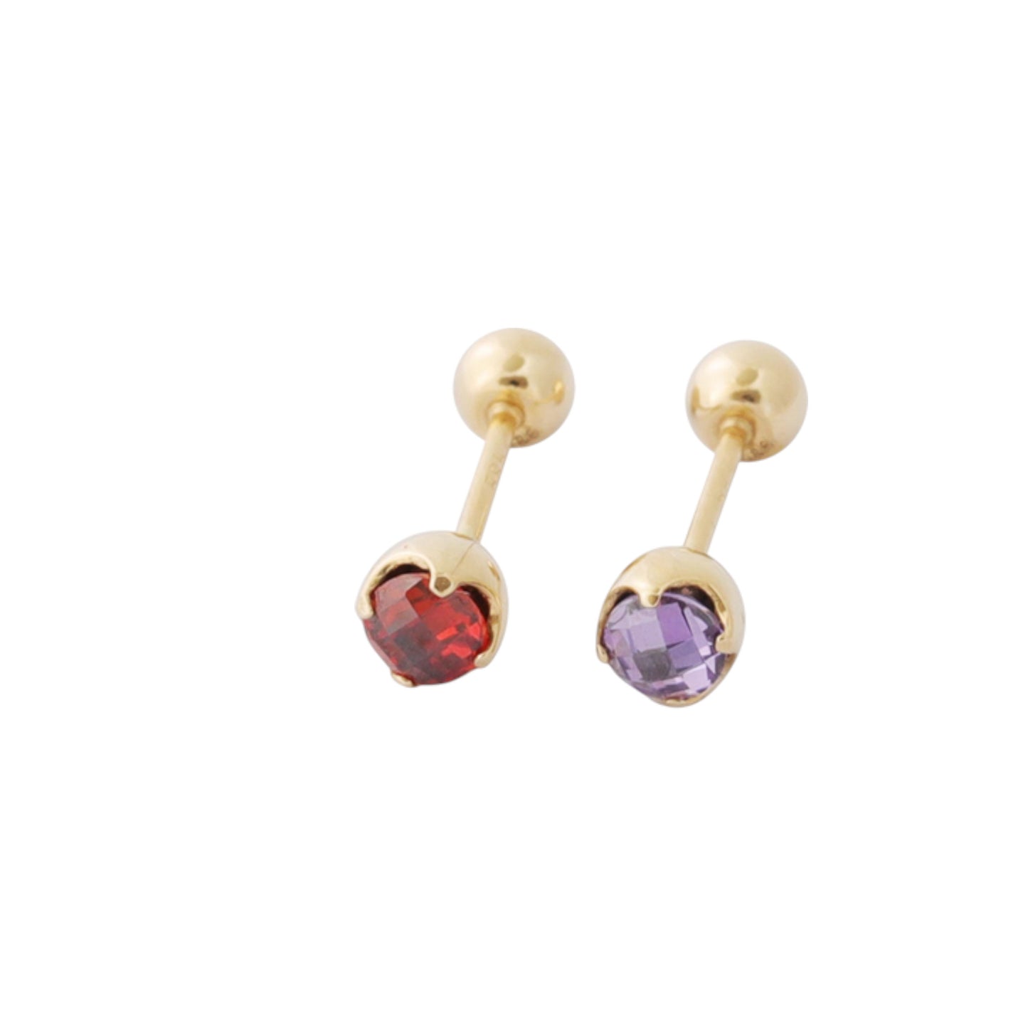 14K Real Gold Sparkling Romantic Flower Bud Colorful Stones Screw On Earrings