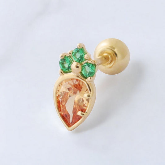 10K Real Gold Champagne Color Cute Carrot Stud Screw On Earrings