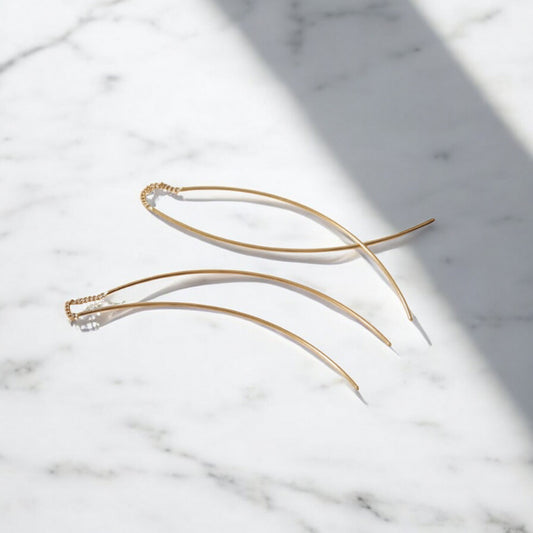 10K Real Gold Minimal Style Plain Gold Fish-Shaped Threader Earrings