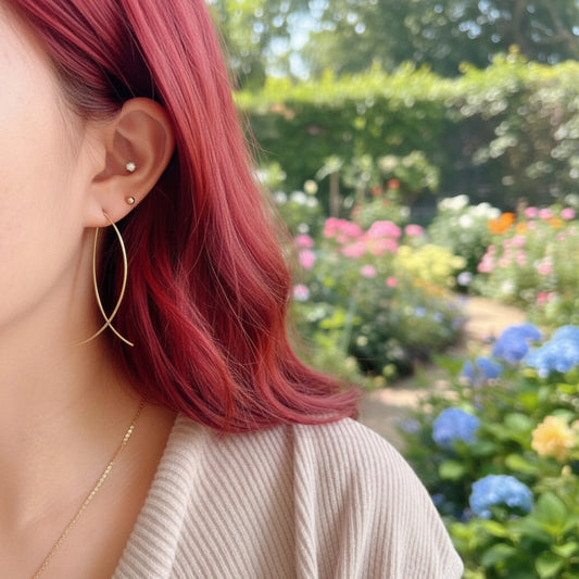 10K Real Gold Minimal Style Plain Gold Fish-Shaped Threader Earrings