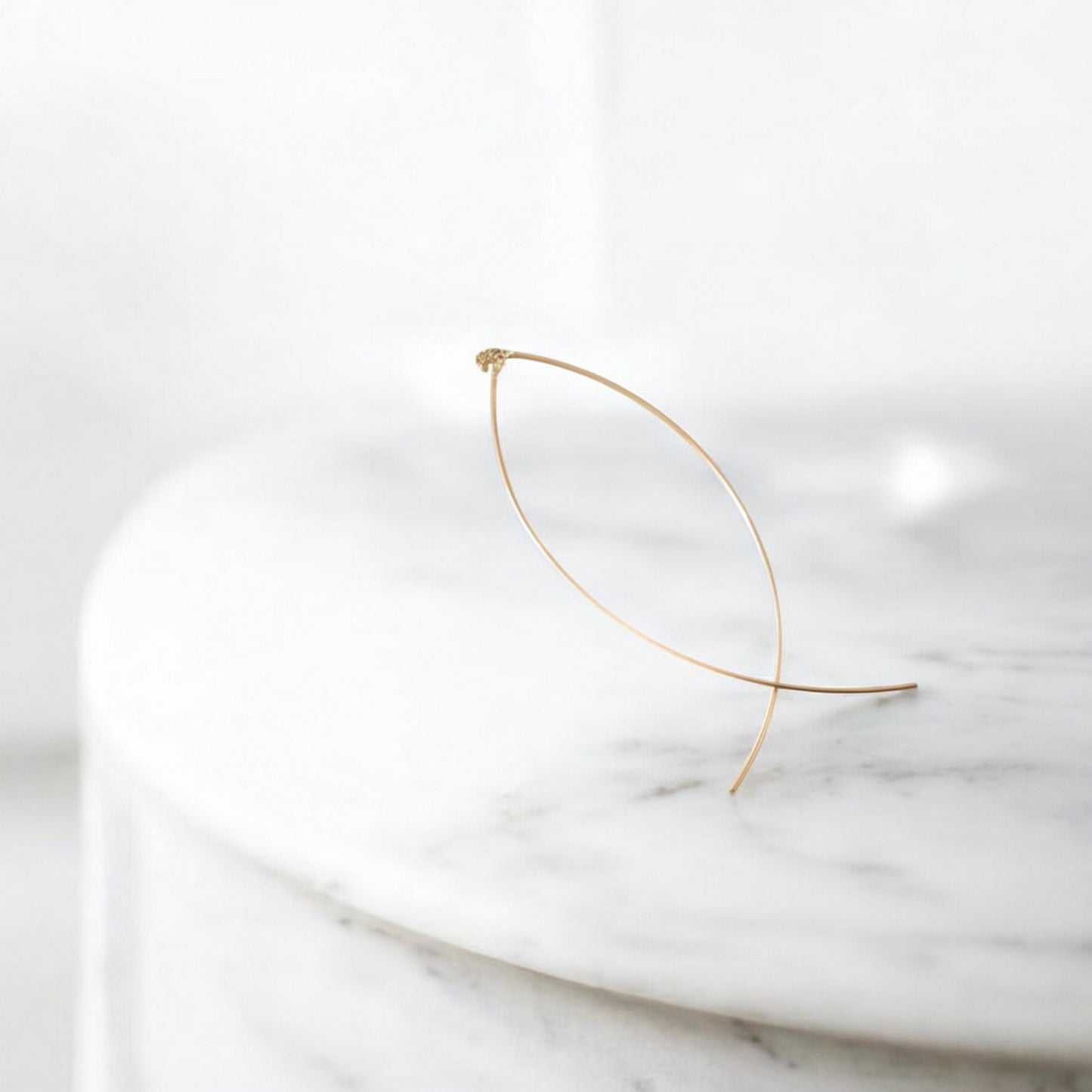 10K Real Gold Minimal Style Plain Gold Fish-Shaped Threader Earrings