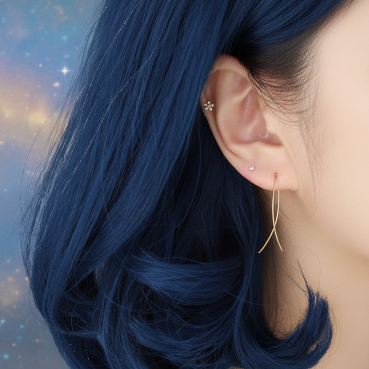 10K Real Gold Minimal Style Plain Gold Fish-Shaped Threader Earrings