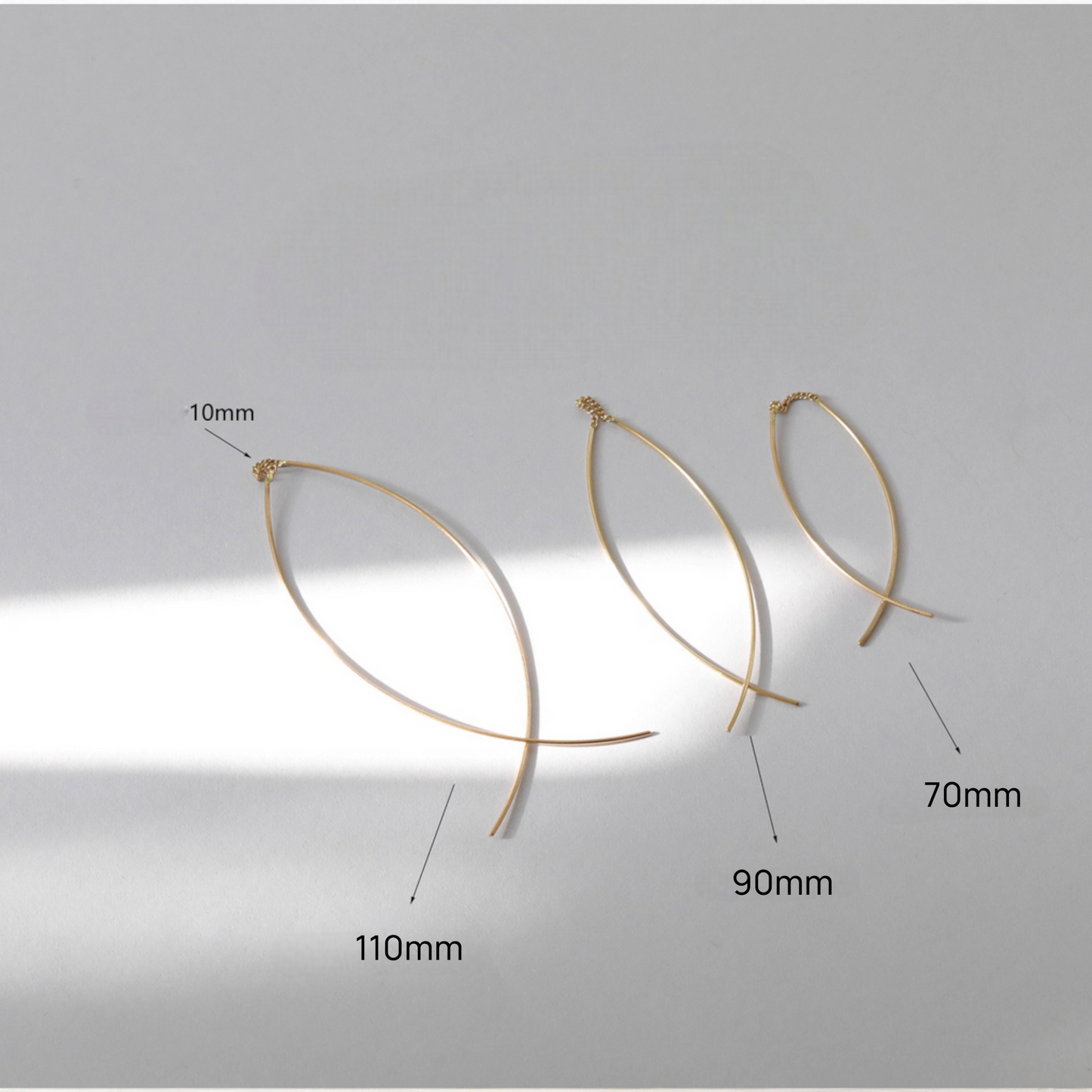 10K Real Gold Minimal Style Plain Gold Fish-Shaped Threader Earrings