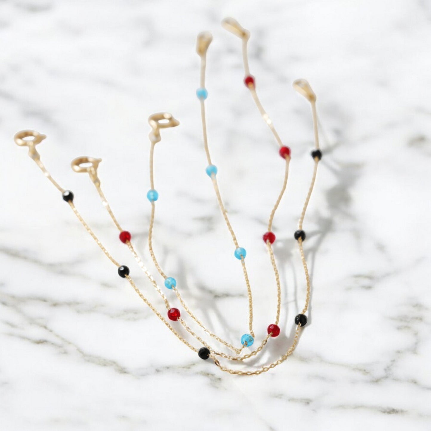 14K Gold Minimal Sparkling Red Blue and Black Spinel Minimalist Gold Bracelet