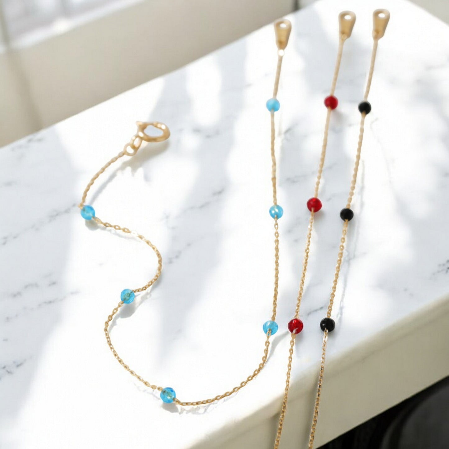 14K Gold Minimal Sparkling Red Blue and Black Spinel Minimalist Gold Bracelet