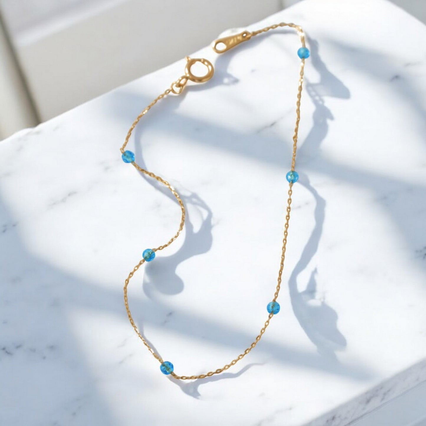 14K Gold Minimal Sparkling Red Blue and Black Spinel Minimalist Gold Bracelet