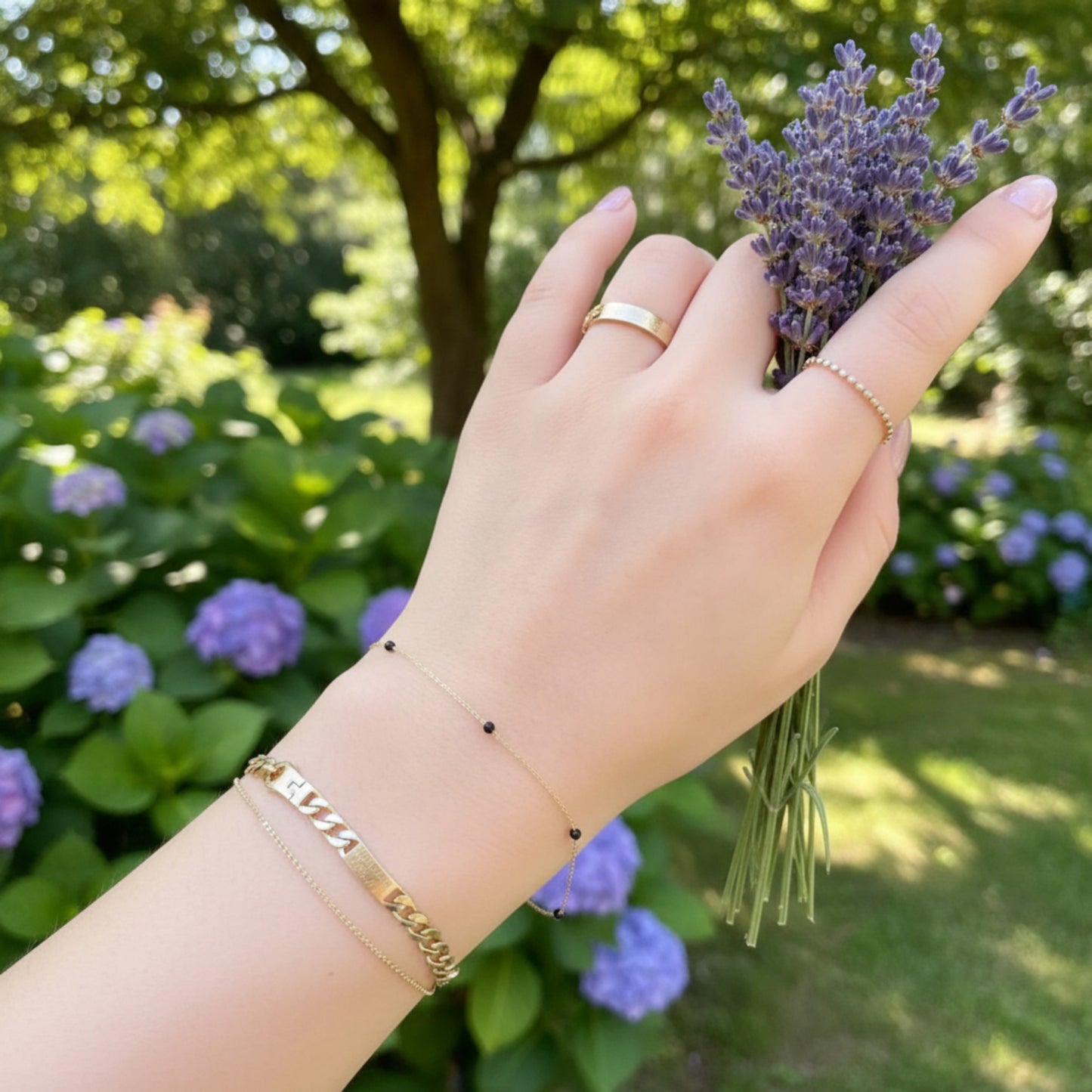14K Gold Minimal Sparkling Red Blue and Black Spinel Minimalist Gold Bracelet
