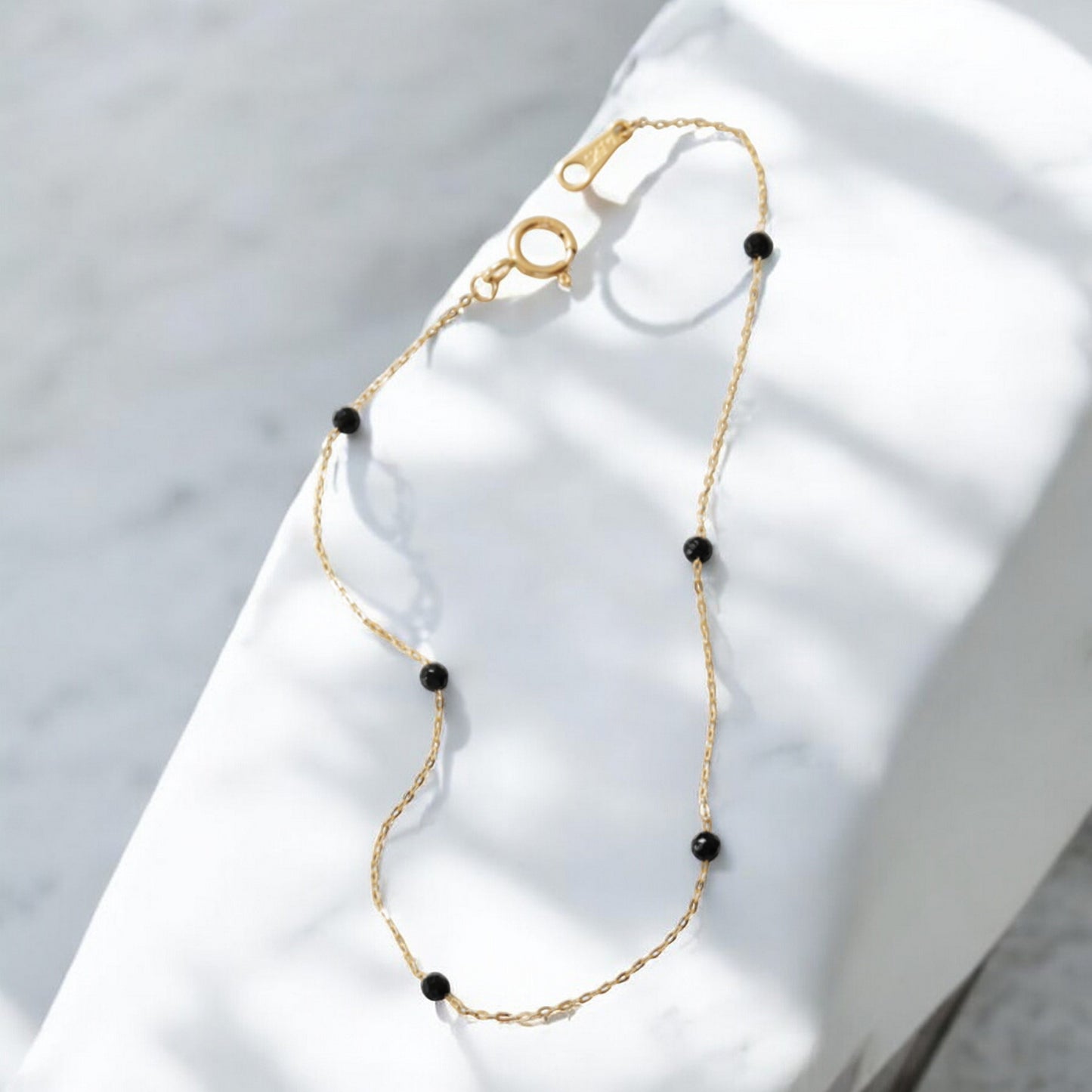 14K Gold Minimal Sparkling Red Blue and Black Spinel Minimalist Gold Bracelet