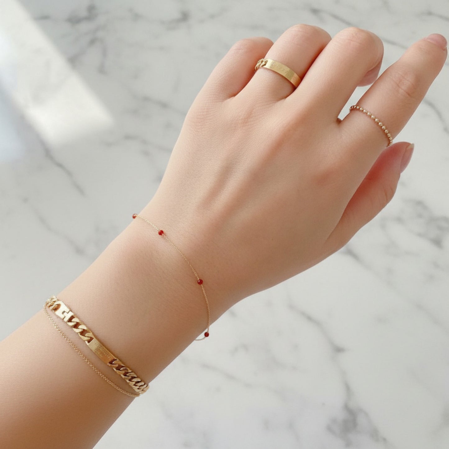 14K Gold Minimal Sparkling Red Blue and Black Spinel Minimalist Gold Bracelet