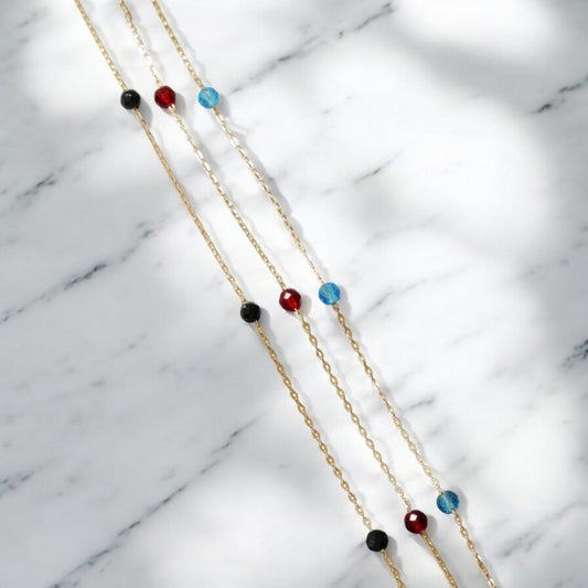 14K Gold Minimal Sparkling Red Blue and Black Spinel Minimalist Gold Bracelet