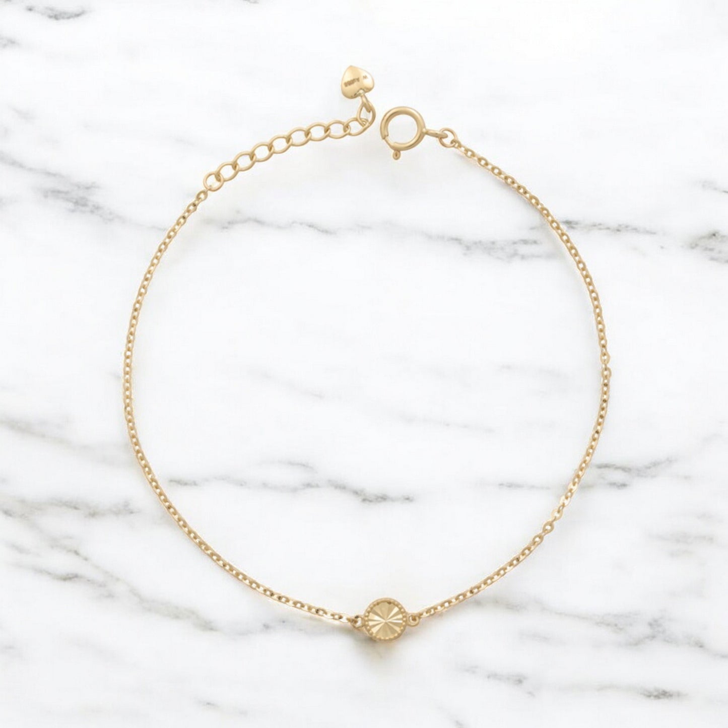 14K Gold Minimal Sparkling Laser-Cut Round Flower and Butterfly Gold Bracelet