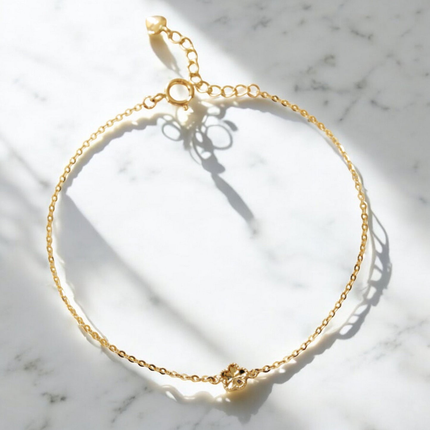 14K Gold Minimal Sparkling Laser-Cut Round Flower and Butterfly Gold Bracelet