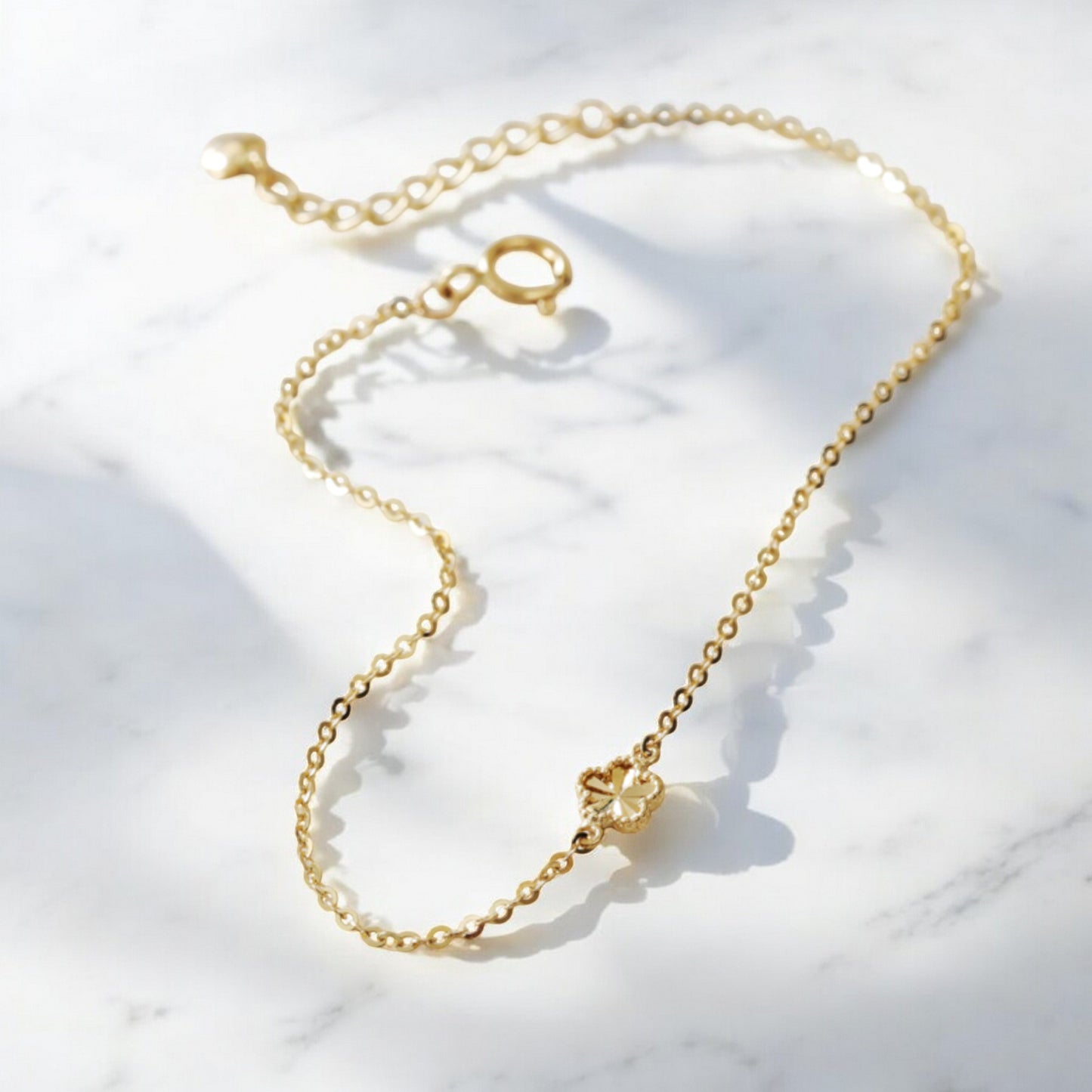 14K Gold Minimal Sparkling Laser-Cut Round Flower and Butterfly Gold Bracelet