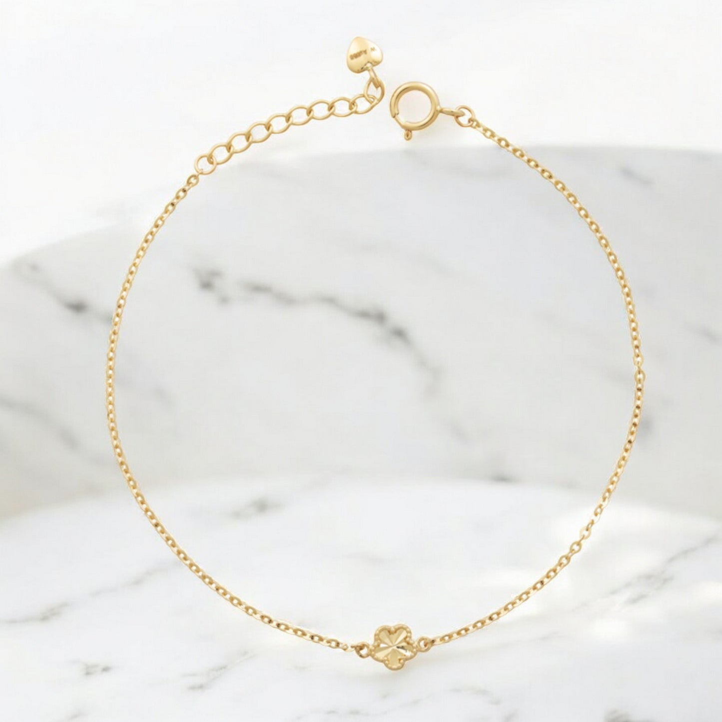 14K Gold Minimal Sparkling Laser-Cut Round Flower and Butterfly Gold Bracelet