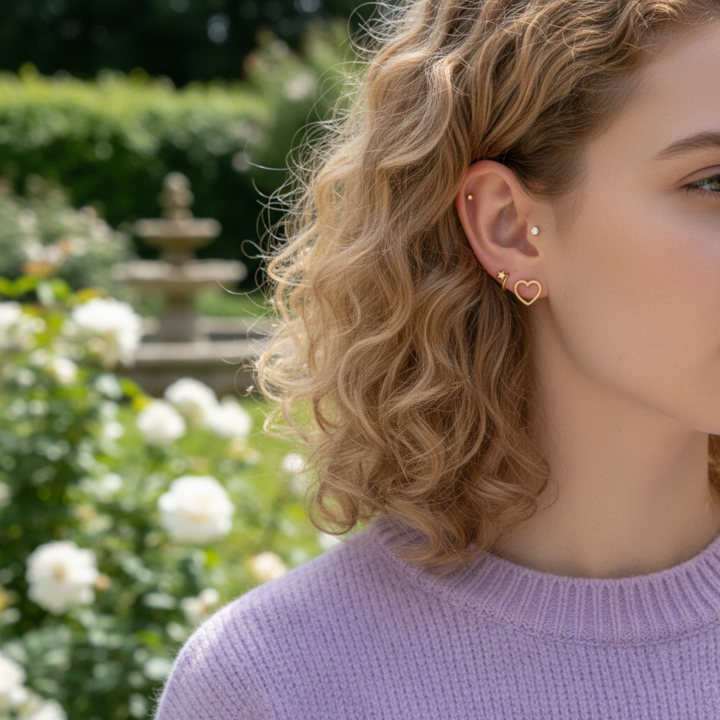 10K Pure Gold Elegant Heart-Shaped Cuff Earrings