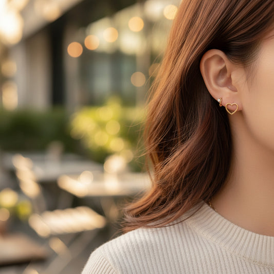 10K Pure Gold Elegant Heart-Shaped Cuff Earrings