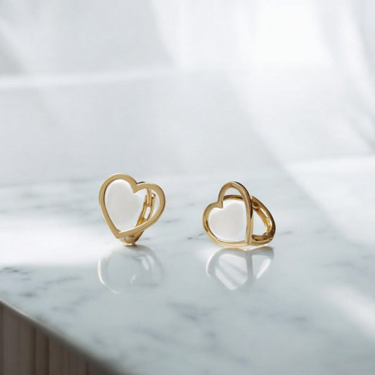 10K Pure Gold Elegant Heart-Shaped Cuff Earrings