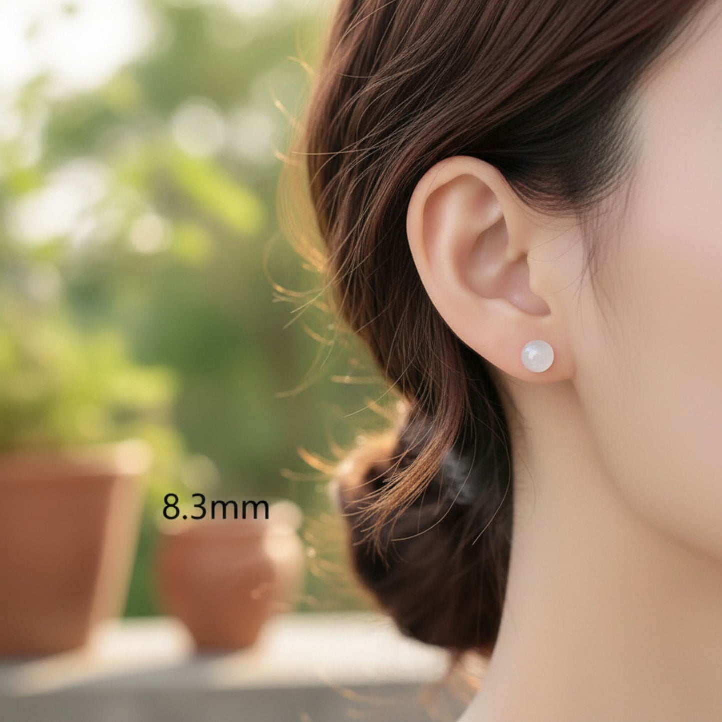 14K Pure Gold Elegant White Agate Ball Screw On Earrings