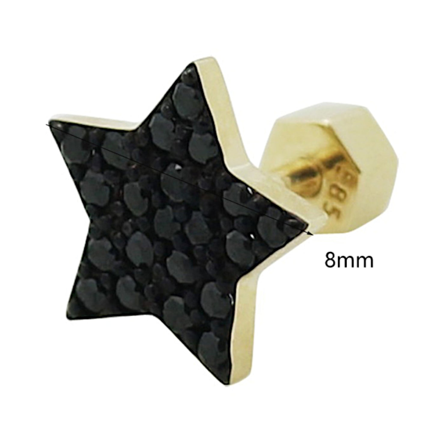 14K Pure Gold Black Zircon Star Screw On Earrings
