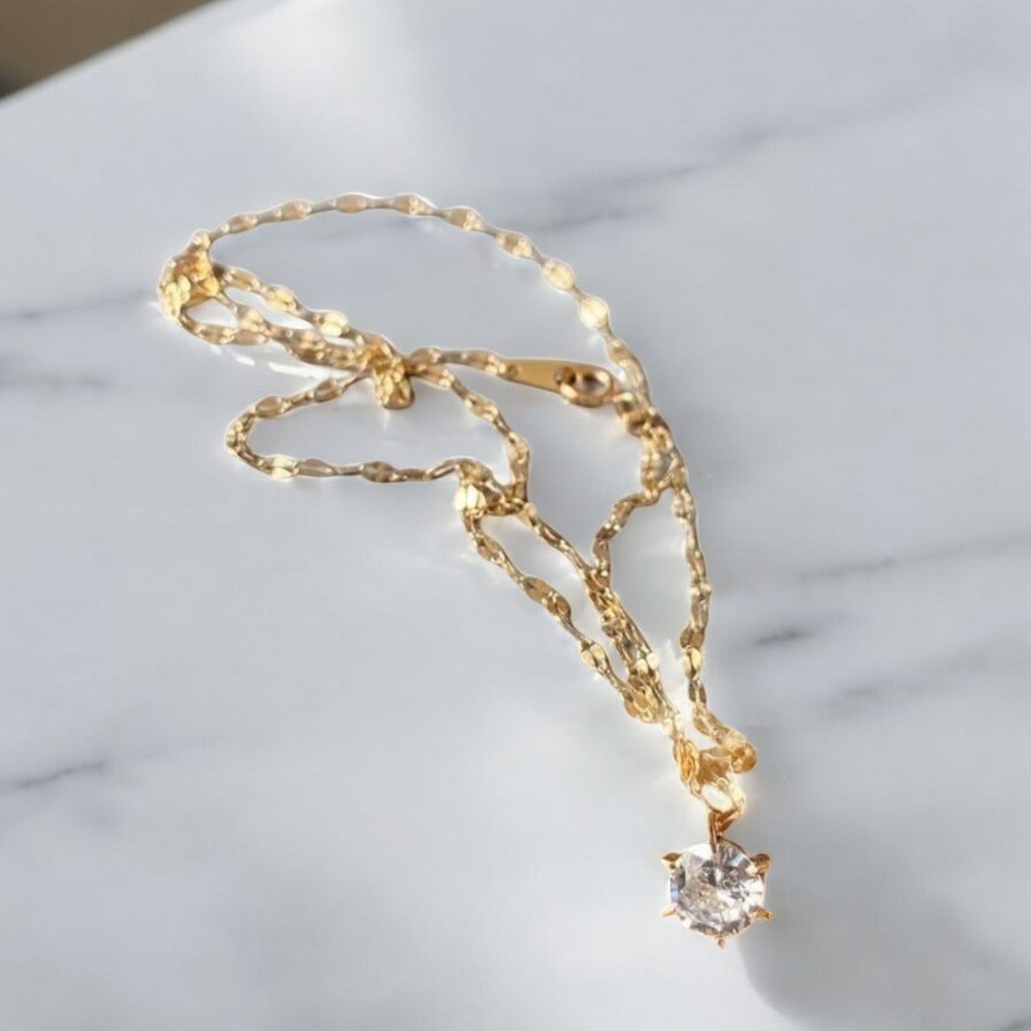 14K Real Gold Six-Prong Zircon Clavicle Chain Necklace