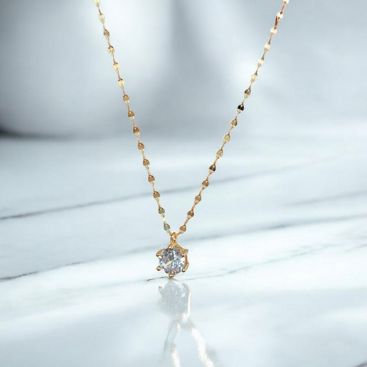 14K Real Gold Six-Prong Zircon Clavicle Chain Necklace