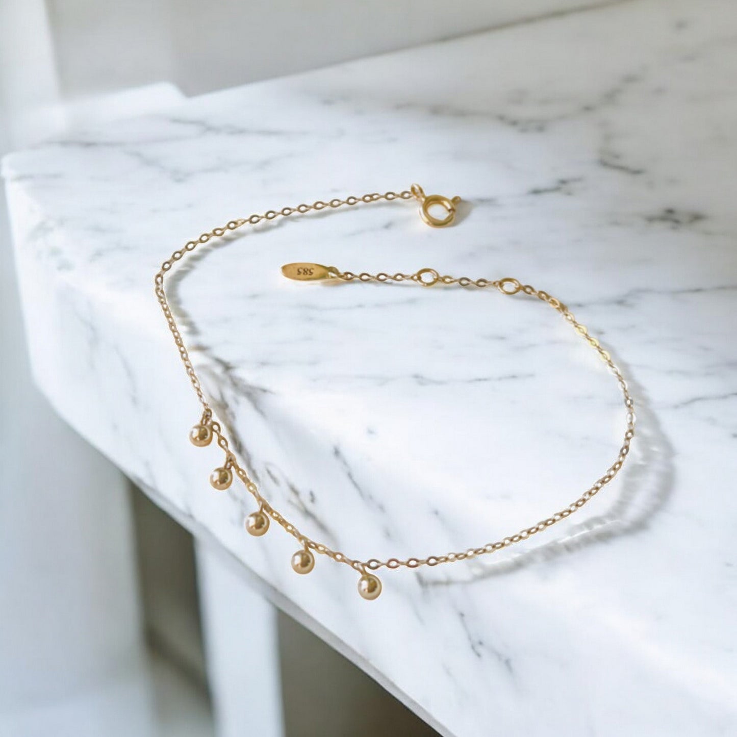 14K Gold Minimal Beads Charm Gold Bracelet