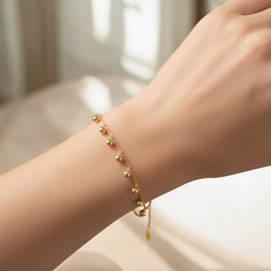 14K Gold Minimal Beads Charm Gold Bracelet