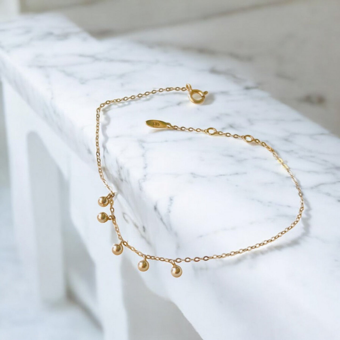 14K Gold Minimal Beads Charm Gold Bracelet
