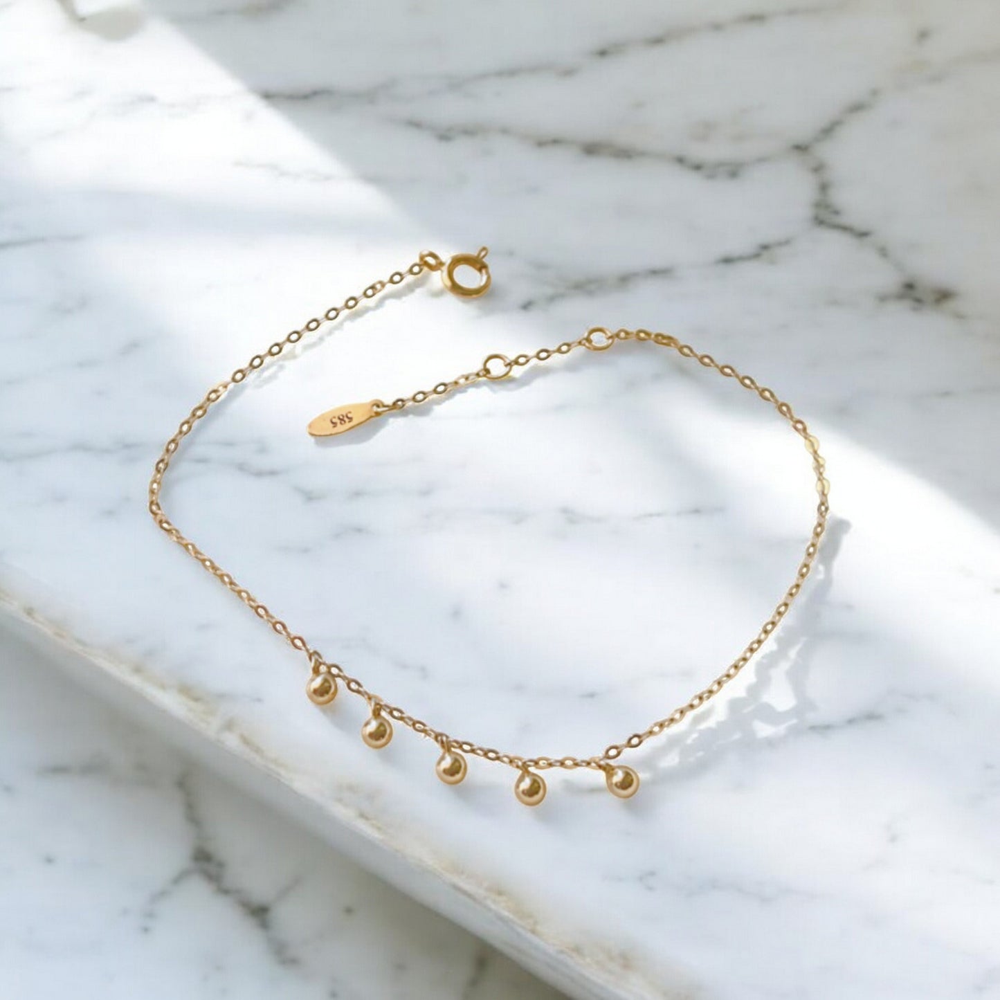 14K Gold Minimal Beads Charm Gold Bracelet