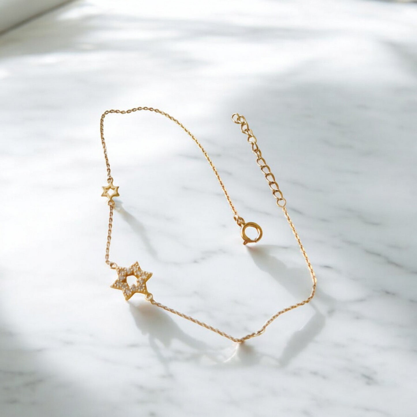 14K Gold Minimal Hexagonal Zircon Star inlaid Gold Bracelet